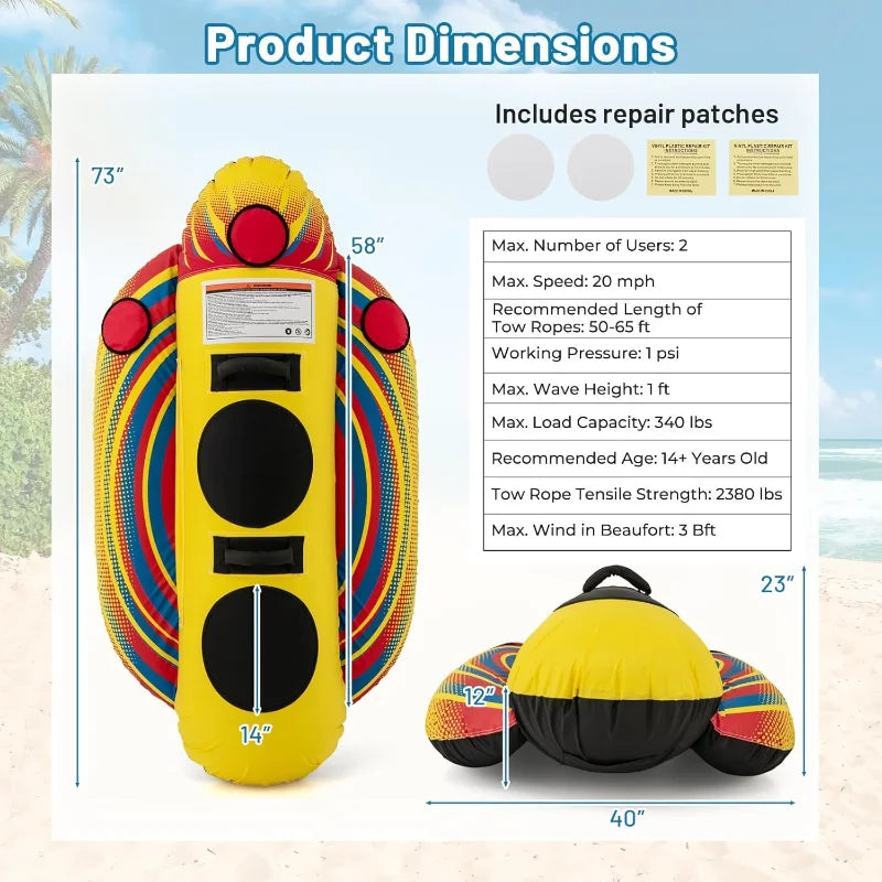 YTYIN Inflatable Banana Boat Towable For Two Person Water Sports