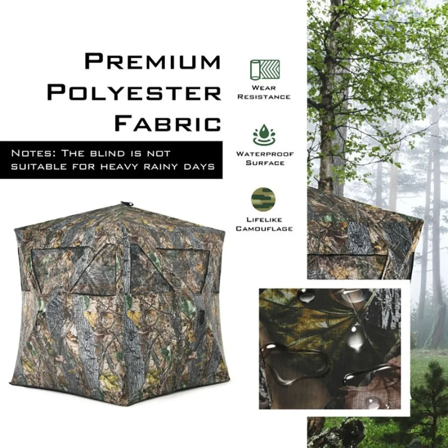Three Person Portable Pop Up Ground Hunting Blind With Tiedowns