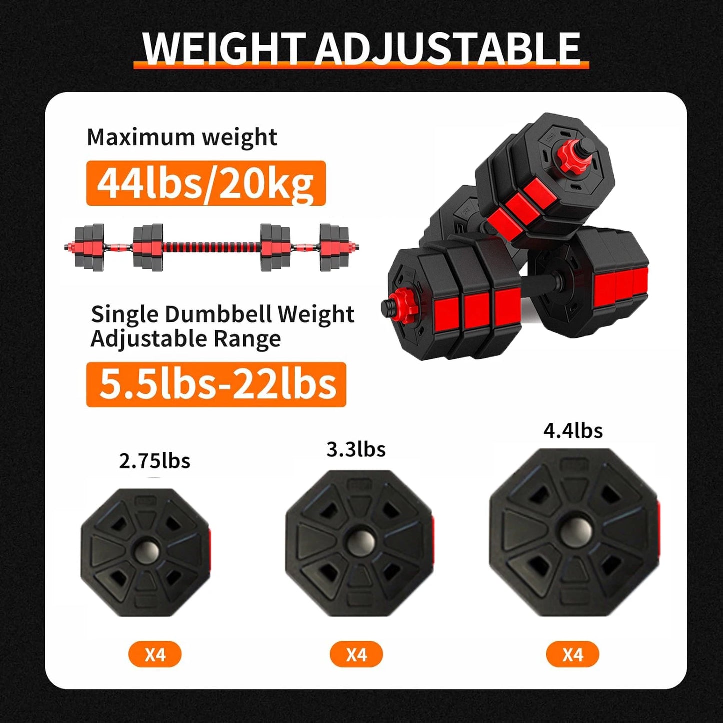 Department Adjustable Dumbbell To Barbell 44Lbs Fitness Set