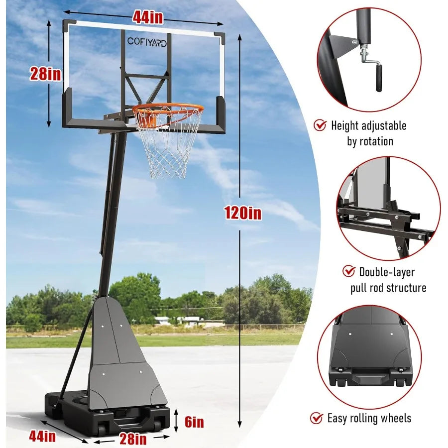 XMSJ Adjustable Height Outdoor Basketball Hoop With Shatterproof Backboard