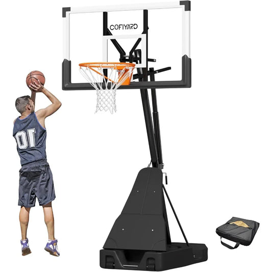 XMSJ Adjustable Height Outdoor Basketball Hoop With Shatterproof Backboard