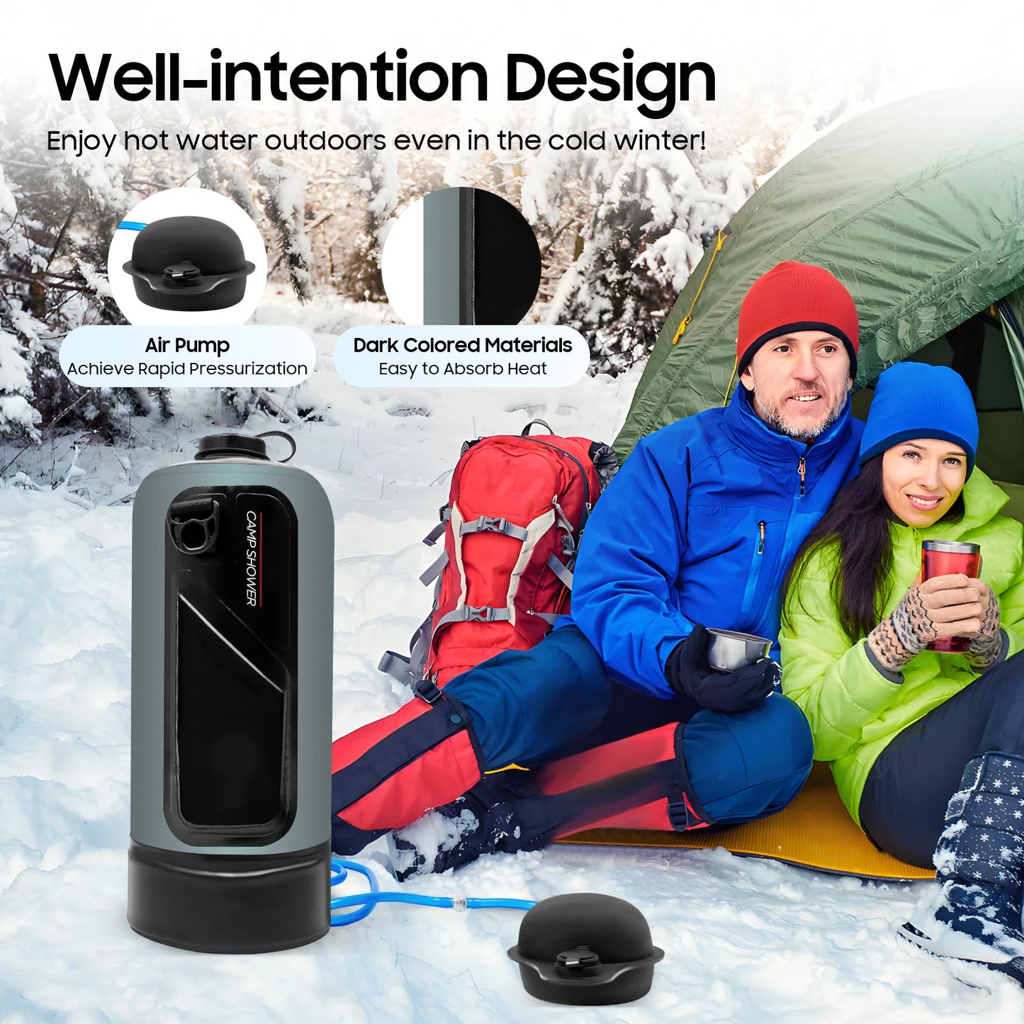 Portable Solar Camping Shower With Pump And Removable Hose