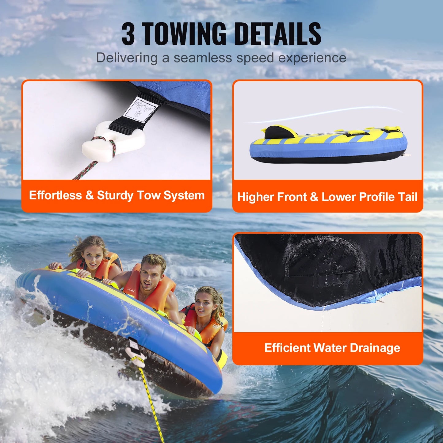 SucceBuy Towable Tube for Boating 1-3 Riders with Bumper Fins