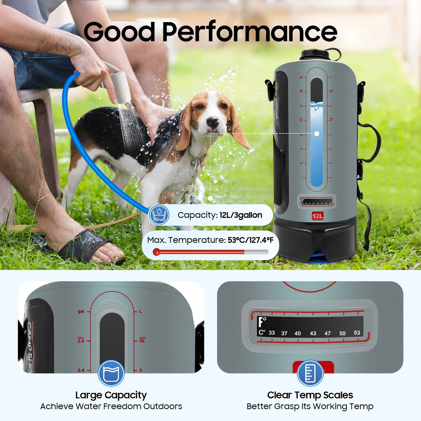 Portable Solar Camping Shower With Pump And Removable Hose