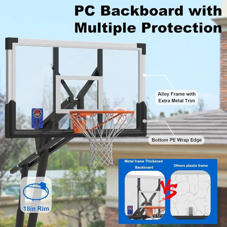 XMSJ Adjustable Height Outdoor Basketball Hoop With Shatterproof Backboard