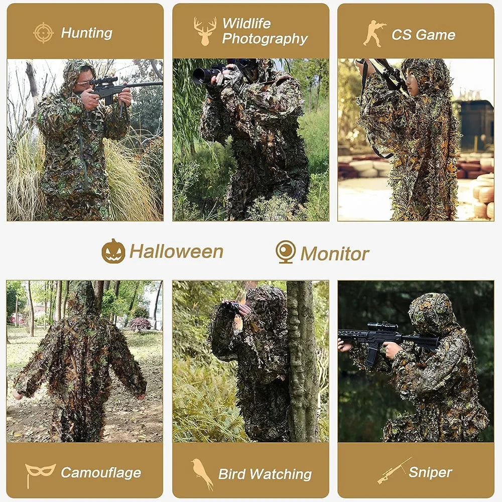 NONECN 3D Ghillie Suit Tactical Camouflage For Outdoor Hunting