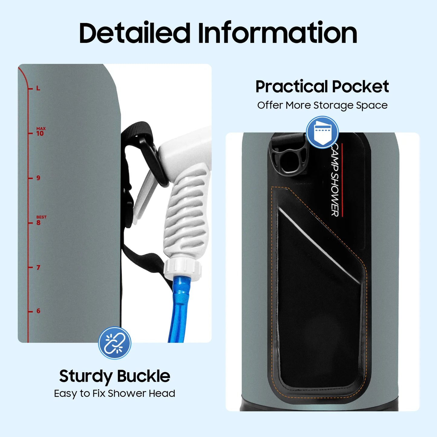 Portable Solar Camping Shower With Pump And Removable Hose