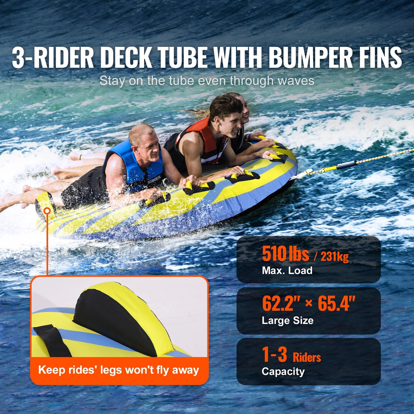 SucceBuy 3-Person Towable Tube for Boating