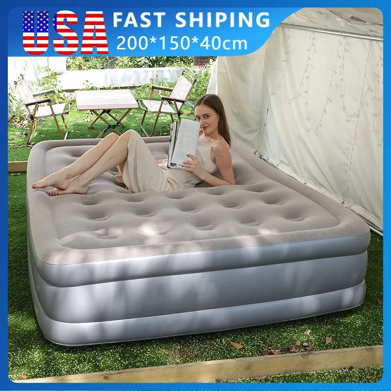 Automatic Inflatable Mattress With Built-In Pump For Indoor Outdoor Use