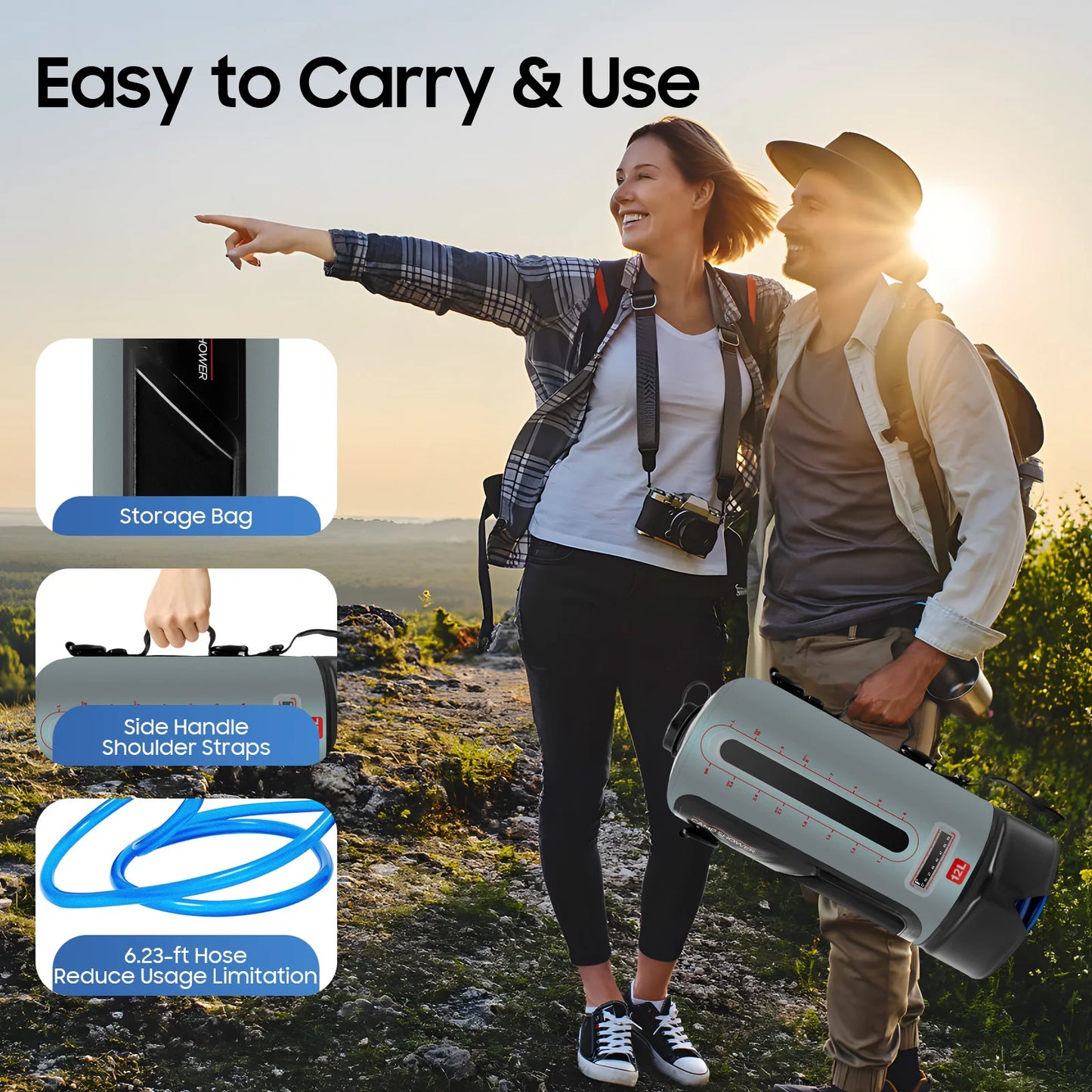 Portable Solar Camping Shower With Pump And Removable Hose