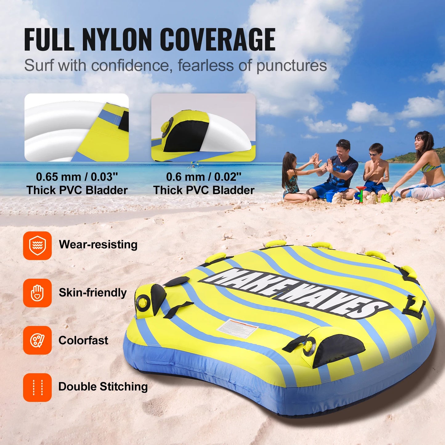 SucceBuy 3-Person Towable Tube for Boating