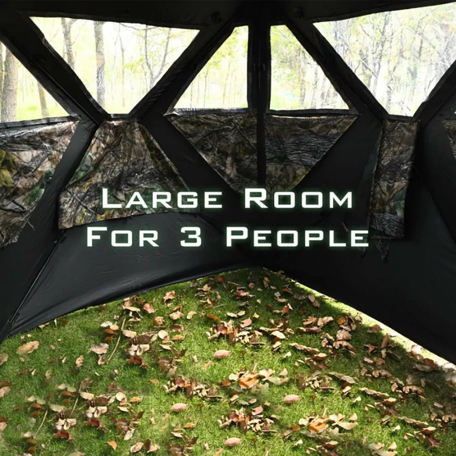 Three Person Portable Pop Up Ground Hunting Blind With Tiedowns