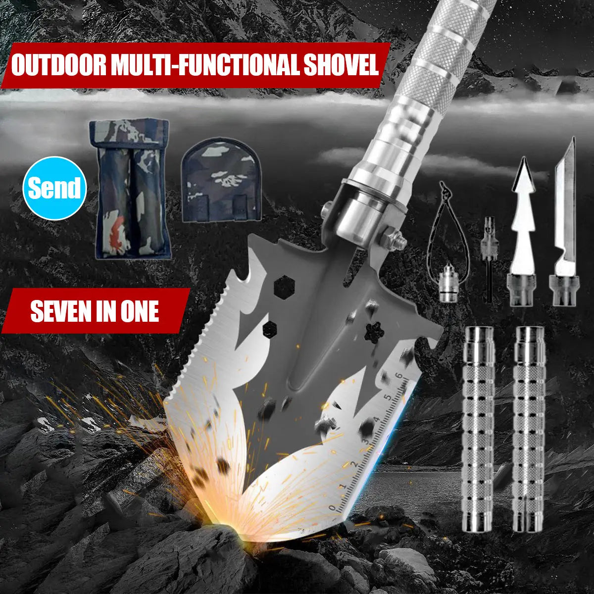 Skywolfeye Foldable Military Shovel Multi Tool for Outdoor Survival